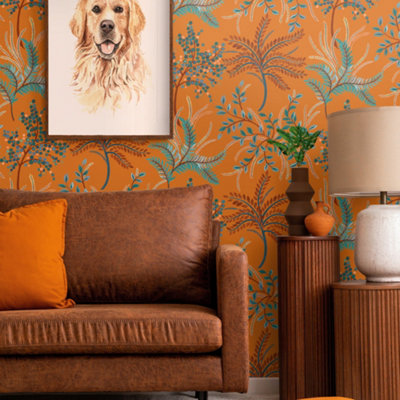 Galerie Mulberry Tree Orange Tree Leaf Wallpaper Roll from B&Q