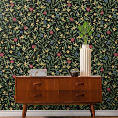 Galerie Mulberry Tree Black Multicoloured Floral Leaf Wallpaper Roll from B&Q