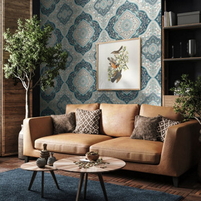 Galerie Mulberry Tree Blue Multicoloured Floral Pattern Wallpaper Roll from B&Q
