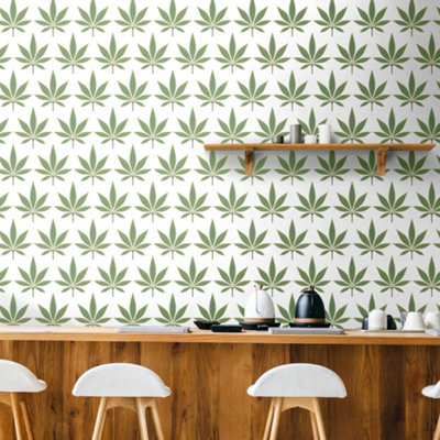 Galerie Mulberry Tree Green White Palm Leaf Wallpaper Roll from B&Q