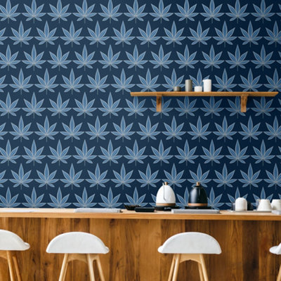 Galerie Mulberry Tree Blue Navy Palm Leaf Wallpaper Roll from B&Q