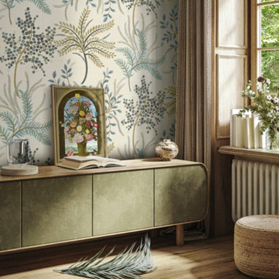 Galerie Mulberry Tree Beige Multicolour Tree Leaf Sisal Grasscloth Wallpaper Roll from B&Q
