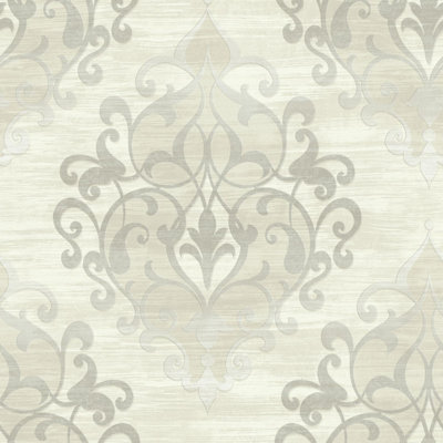 Wallquest Grey Designer Wallpapers Glitter Damask Classic Traditional Acrylic Coated 53Cm