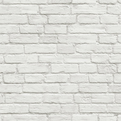 Vintage White Faux Brick Peel And Stick Wallpaper from B&Q