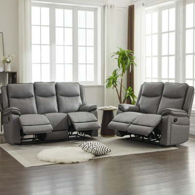 Manual Recliners SofaRecliner Couches Set2 Seater + 3 SeaterGrey from B&Q