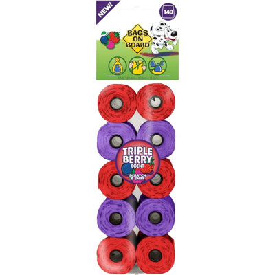 Bags On Board Scented Triple Berry Dog Poop Pick-Up Bags 140 Pack from B&Q