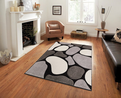 Smart Living Modern Hand Carved Multicolour Soft Thick Stone Area Rug60X110CmBlack Grey from B&Q