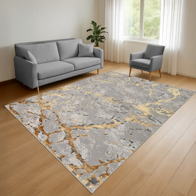 B&Q Light Smart Living Venice Modern Shimmer Rug - Soft Luxury For Living & Bedroom - Ochre - 200 X 290 Cm