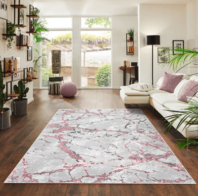 B&Q Pink Smart Living Venice Modern Shimmer Rug - Soft Luxury For Living & Bedroom - 200 X 290 Cm