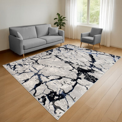 B&Q Blue Smart Living Venice Modern Shimmer Rug - Soft Luxury For Living & Bedroom - 200 X 290 Cm