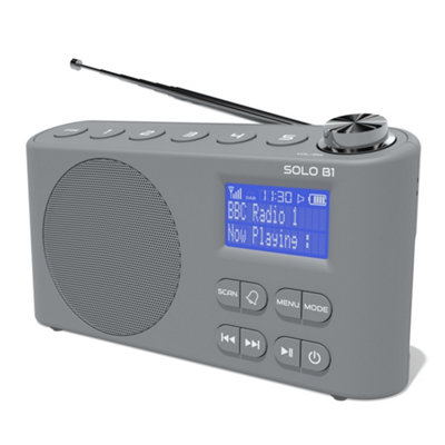 Azatom Solo Dab / Dab+ Radio With Rechargeable BatteryBluetoothAlarmsFast Presets (Grey) from B&Q