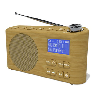 B&Q Azatom Solo Dab / Dab+ Radio With Rechargeable Battery, Bluetooth, Alarms, Fast Presets (Oak)