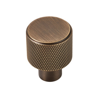 Plank Hardware Plank Hardware Satin Brass Antique Brass Effect Round Knurled Cabinet Knob (Dia)25mm from B&Q