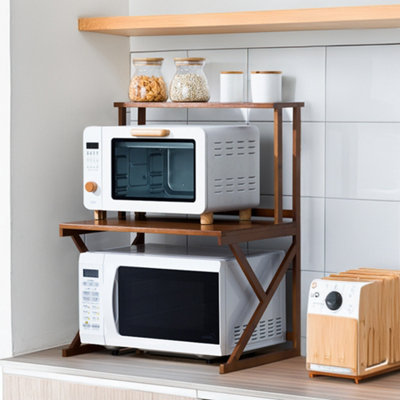 B&Q -  2 Tier Wooden Spice Racks Kitchen Countertop Storage Rack Microwave Organiser Shelf For Kitchen Counter
