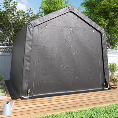 Thehotsale 10X10Ft Galvanized Tube Storage Shed Dark Grey With Roll-Up Door