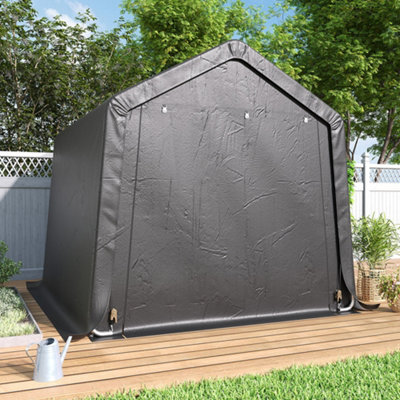 Thehotsale 8X8Ft Galvanized Tube Storage Shed Dark Grey With Roll-Up Door