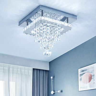Thehotsale 24W Chorme Finish Square Crystal Ceiling Light Cool White Light With Droplets 25Cm from B&Q