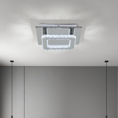 Thehotsale Modern Square Crystal Ceiling Light Cool White Light With Chrome Finish 24W 30Cm from B&Q