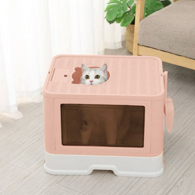 Thehotsale Enclosed Folding Plastic Cat Litter Box With Scoop With Removable Rubbing Pad from B&Q