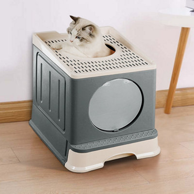 Thehotsale Grey Full Enclosed Foldable Cat Litter Box With Scoop from B&Q