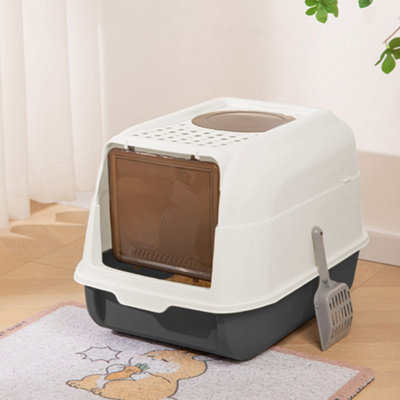 Thehotsale Black Large Hooded Top Entry Cat Litter Box With Scoop from B&Q