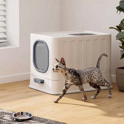 Thehotsale Foldable Cat Litter Box With Lid Extra Large Space Closed Smell Proof Anti Splashing Cat Toilet With Scoop Grey from B&Q