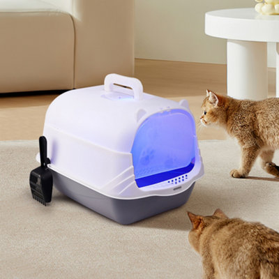 Thehotsale Grey Large Enclosed Cat Litter Box Litter Tray With Disinfection Light Scoop from B&Q