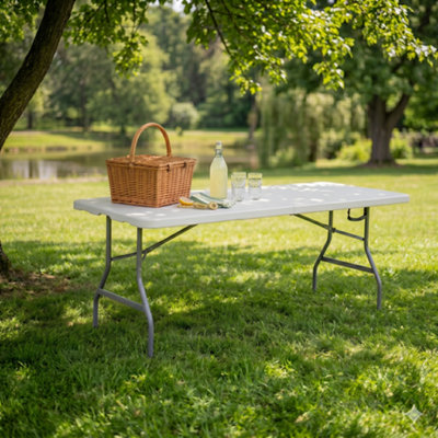 5Ft Heavy Duty Folding Trestle Table 152Cm Portable Plastic Table For Garden Camping Diy Events Fold In Half With Carry Handle from B&Q