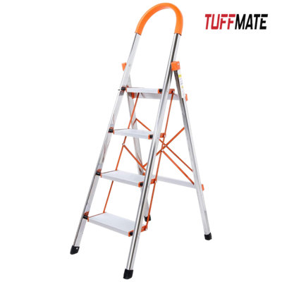 - Step Ladder 4 Step Orange Folding Sturdy Lightweight Tuffmate