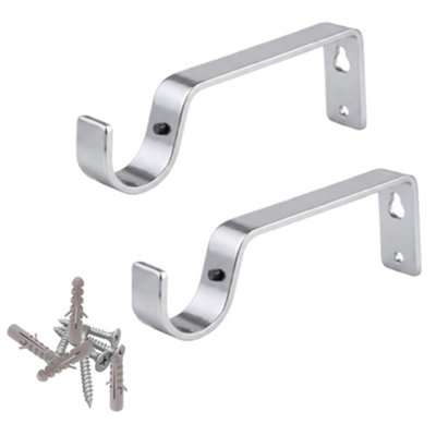 2X Silver Colour Heavy Duty Metal Curtain Pole Brackets 19mm Wall Support By Homeelabador from B&Q