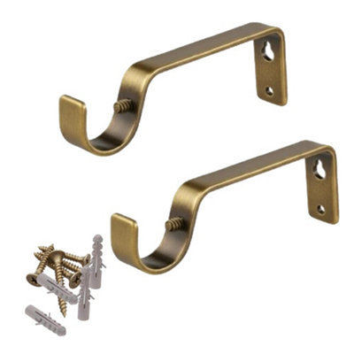 2X Brass Colour Heavy Duty Metal Curtain Pole Brackets 19mm Wall Support By Homeelabador from B&Q