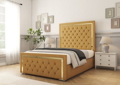 Comfort Beds Sofia Gold Mustard Plush Bed Frame from B&Q