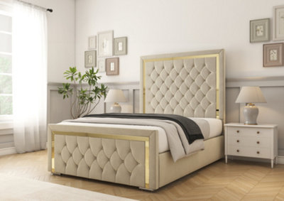 Comfort Beds Sofia Gold Cream Plush Bed Frame from B&Q
