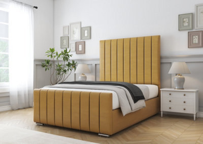Comfort Beds Sara Mustard Plush Bed Frame With Mattress from B&Q