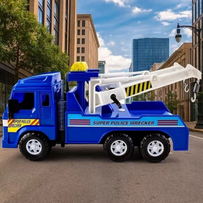 Big Daddy Medium Duty Friction Powered Super Police Wrecker Tow Truck Blue Truck - Image 3