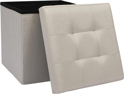 Storage Ottoman Padded Foldable Bench Chest With Lid Holds Up To 100 Kg For Bedroom Room Beige Linen 38Cm X 38 Cm X 38 Cm from B&Q