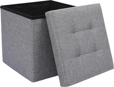 Storage Ottoman Padded Foldable Bench Chest With Lid Holds Up To 100 Kg For Bedroom Room Grey Linen 38Cm X 38 Cm X 38 Cm from B&Q