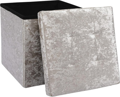 Storage Ottoman Padded Foldable Bench Chest With Lid Holds Up To 100 Kg For Bedroom Room Beige Velvet 38Cm X 38 Cm X 38 Cm from B&Q