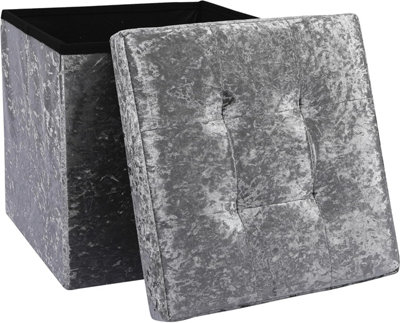 Storage Ottoman Padded Foldable Bench Chest With Lid Holds Up To 100 Kg For Bedroom Room Grey Velvet 38Cm X 38 Cm X 38 Cm from B&Q