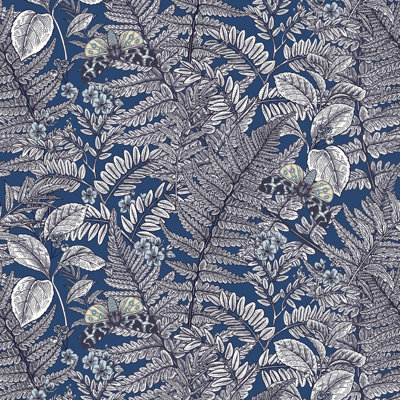 Hoopla Walls Wild Ferns Indigo Smooth Matt Wallpaper from B&Q