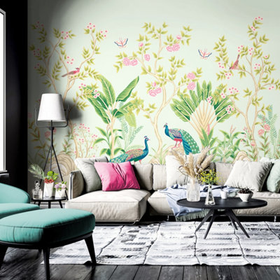 B&Q -  Peacock Garden  Matt Smooth Paste The Wall Mural 300Cm Wide X 240Cm High