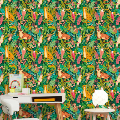 Hoopla Walls Animal Kingdom Lush Forest 10M Wallpaper from B&Q