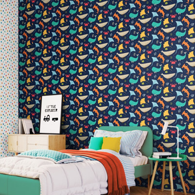 Hoopla Walls Ocean Adventure Inky Mix 10M Wallpaper from B&Q