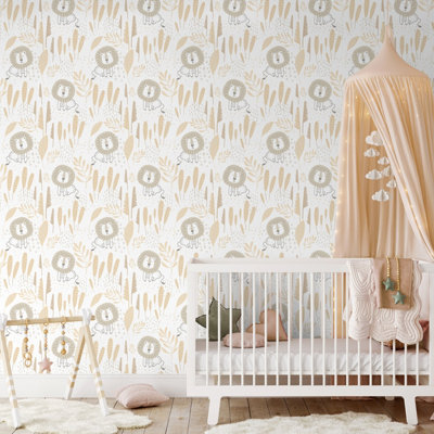 Hoopla Walls Happy Lion Honey Mallow 10M Wallpaper from B&Q