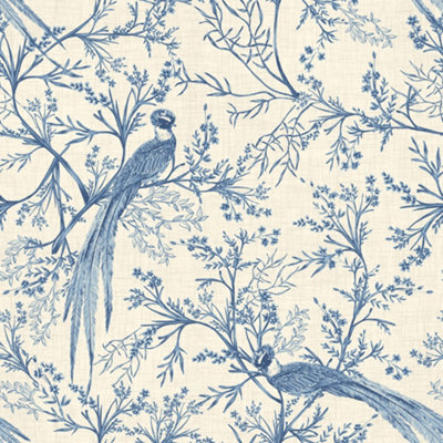 Hoopla Walls Bird ToileDark Denim 10M Wallpaper from B&Q