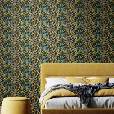 Hoopla Walls Verdant LeavesNoir Mix 10M Wallpaper from B&Q
