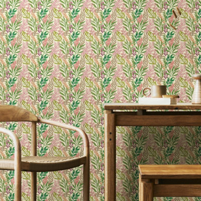 Hoopla Walls Verdant LeavesRuby Green 10M Wallpaper from B&Q