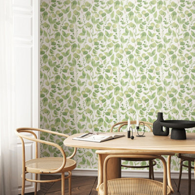 B&Q -  Watercolour LeavesSoft Sage 10M Wallpaper