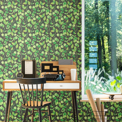 B&Q -  Watercolour LeavesForest Greens 10M Wallpaper
