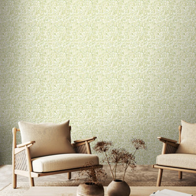 B&Q -  Maze SquiggleOlive Mix 10M Wallpaper